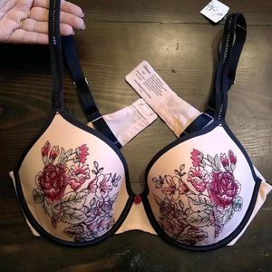 RARE COLOR (NWT) Soma Embroidered Bra 36C Pink and Black